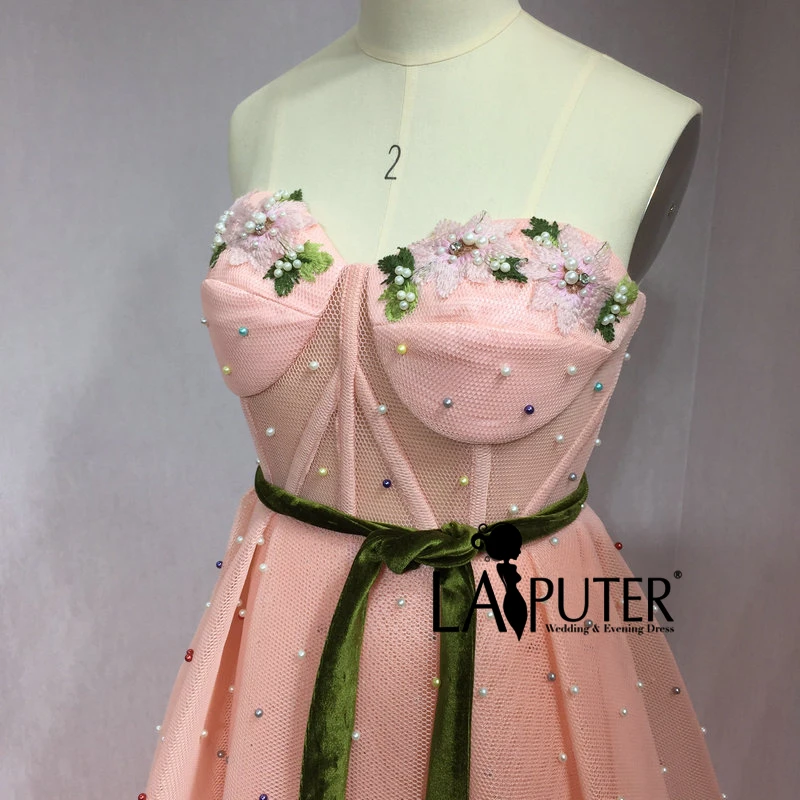 LAIPUTER розовое вечернее платье с вырезом, а-силуэт, розовый тюль, жемчуг, торжественное платье, женские элегантные вечерние платья