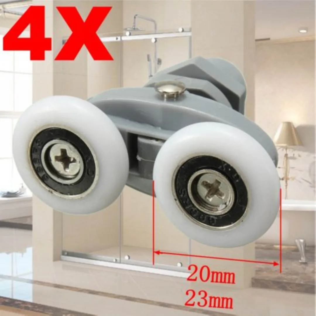 High Quality 4pcs/set Twin Shower Door Rollers Bathroom Door Runners Sliders  Wheels Zinc Alloy 20mm/23mm Mayitr