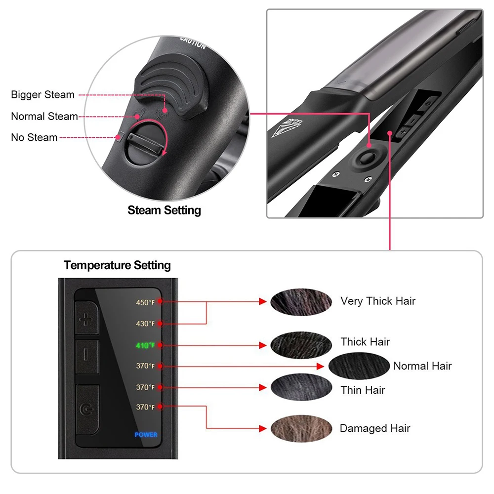 Professional Steam Hair Straightener Ceramic Vapor Hair Flat 450F Ceramic Vapor Steam Hair Straightener