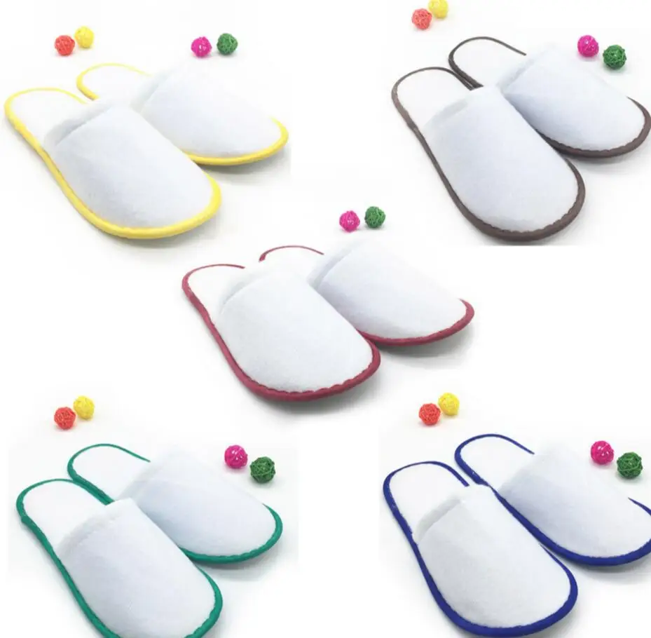 Pares Lote Branco Towelling Hotel Chinelos Descartáveis Terry Spa Convidados Sapatos Azul Amarelo Verde Casa 100 - 6 Beauty & Health