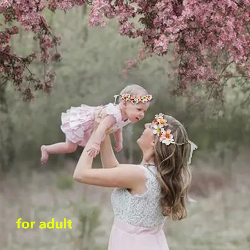 

Cute Mommy & Kids Baby Flower Headband For Girls Women Floral Wreath Travel Wedding Girls Floral Crown Hair Accessories