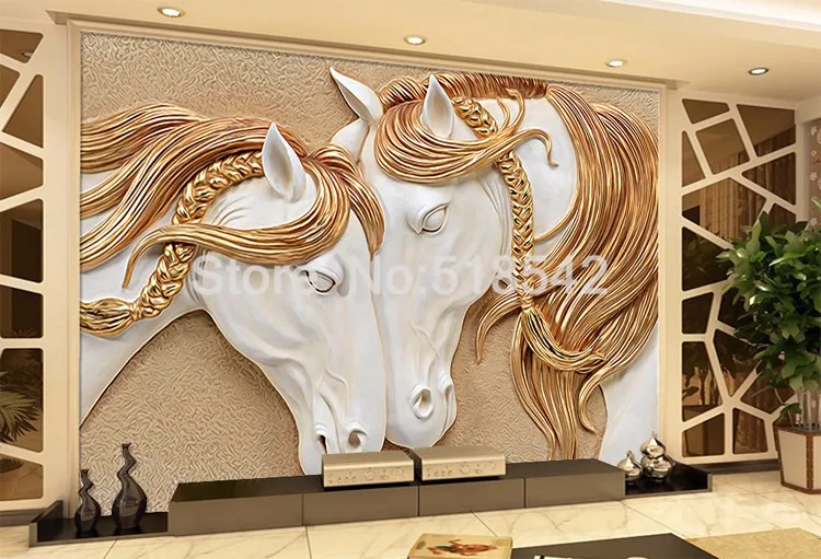 Высокое качество пользовательских фото настенные Бумага 3D стерео тиснением лошадь Гостиная ТВ фон настенная Книги по искусству живописи росписи стены Бумага