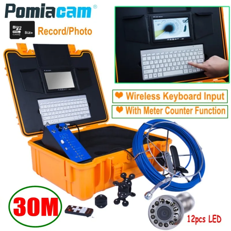 - 30M Industrial Pipeline Endoscope with Meter Counter 25mm Snake Video Camera 1080P Sewer Drain Pipe Inspection Camera System H1