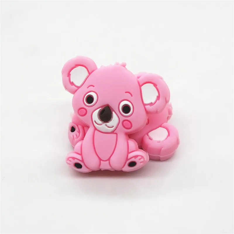 Pink Chengkai 10 шт Силиконовые Прорезыватели для зубов DIY Единорог звезда Пингвин цветок коала Фламинго Детские Прорезыватели для зубов сенсорные ювелирные изделия Мультяшные бусины - Цвет: Pink