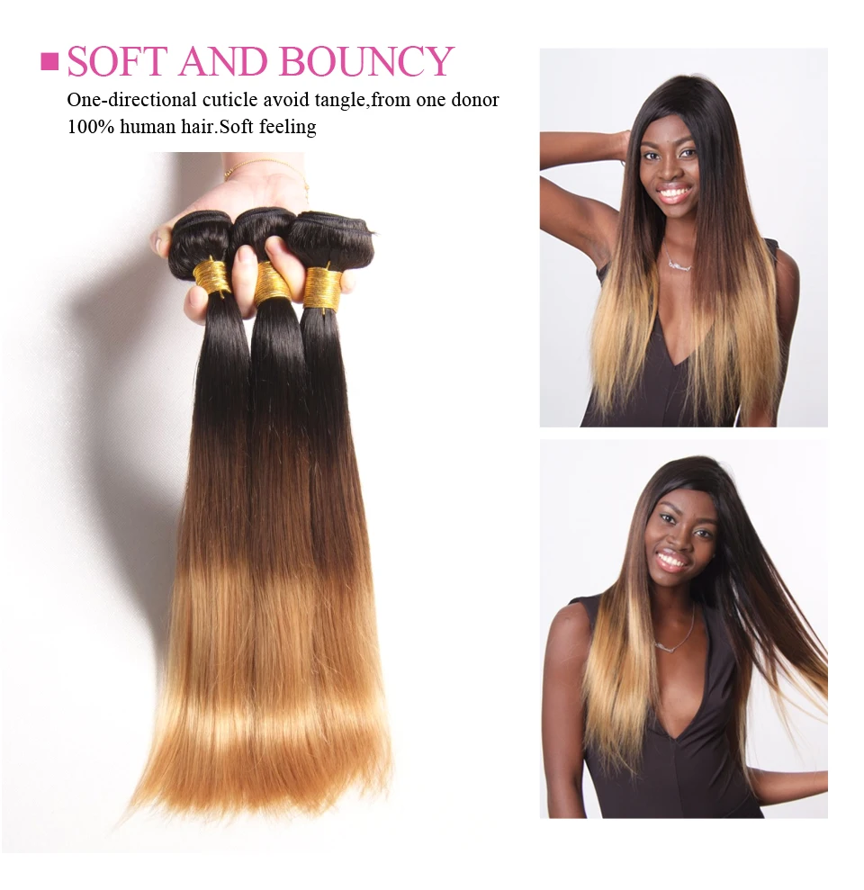 Brazilian blond straight ombre hair bundles t1b427(35) remy ombre human hair extensons 10bundles wholesale price ombre blonde 