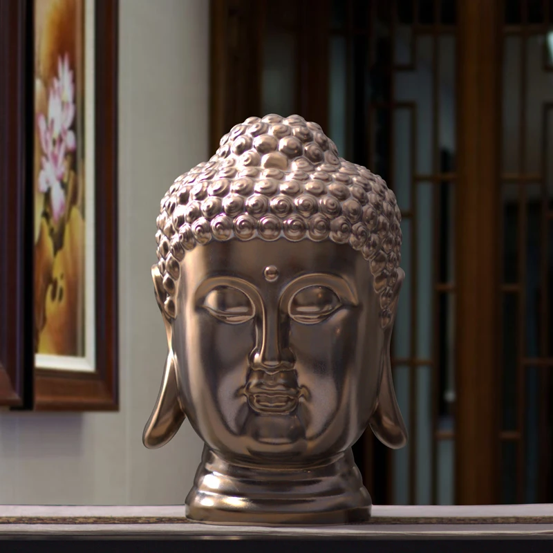 

40cm Big Size Buddha Statue Ceramic Sakyamuni Tathagata Figurine Porcelain India Buddha Head Statue Crafts Decorative
