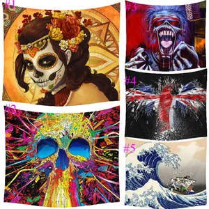 Comwarm хиппи панк череп живопись узор гобелены полиэстер настенный гобелен пляж пикник Йога ковры коврики домашний декор ремесла - изображение