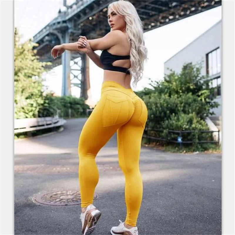 

Knit Cotton Blended Leggings US Lady casual sports GYM High waist Elastic slim pants Pockets patchwork Spring Autumn running
