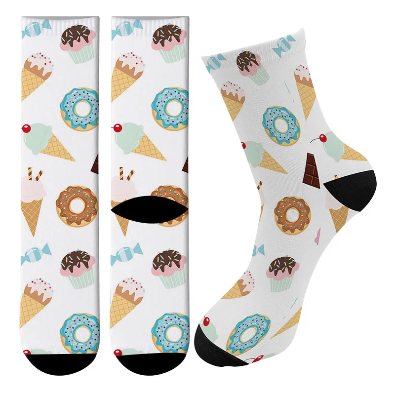 Funny Donut printed Running Socks Women's Men's Street funky Long Sock harajuku Fashion Popular Novelty Socks 8ZWL05