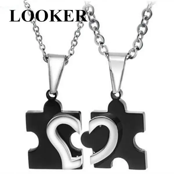 

LOOKER Excellent Fashion Designed Stainless Steel Love Heart Puzzle Lover's Couple Pendant Necklace CP Necklace