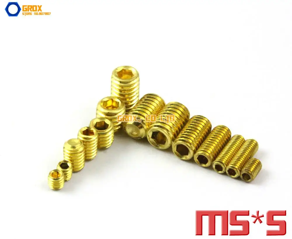 50 Pieces M5 x 5mm Brass Grub Screws Cup Point Hex Socket Set Screwin