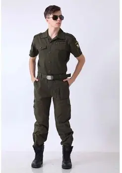 

us army military uniform for men 101st Airborne Division outdoor summer leisure suits dark green short-sleeved shirt