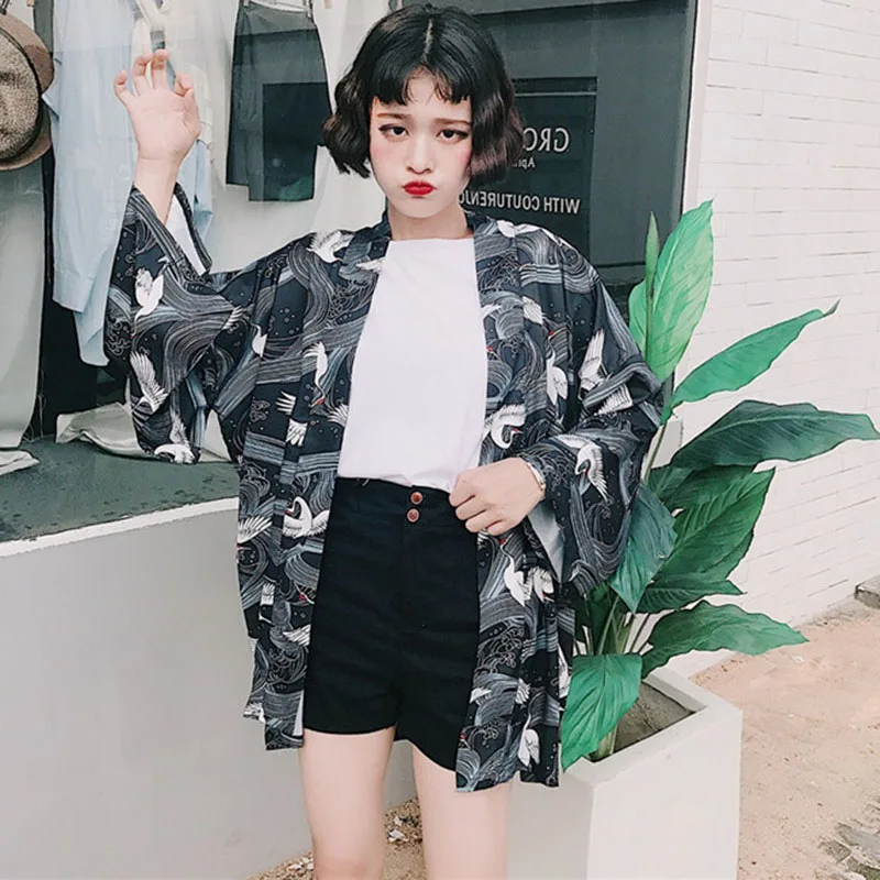 

Harajuku Loose Kimono Summer Women Cardigan Causal Female Blouse Shirt Cartoon Print Outerwear New