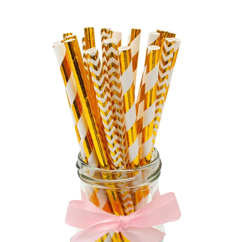 Lincaier 25Pcs Paper Drinking Straws Wedding Party Table Decoration Birthday Kids Boy Girl Baby Shower Adult Supplies Graduation