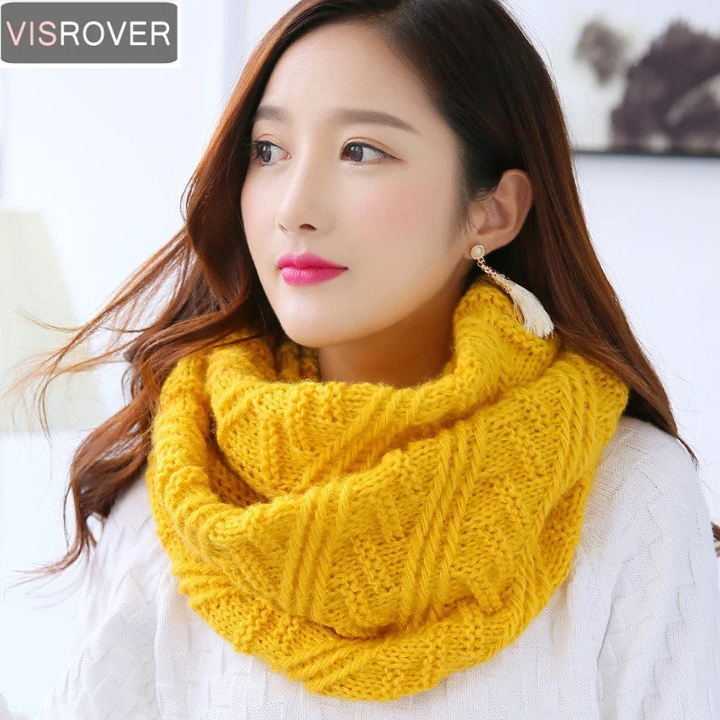

VISROVER 2018 Scarves Women Winter Knitted Lic Scarf Warm Infinity Snood Ladies Ring Loop Scarf Fashion Unisex Circle Neckchief