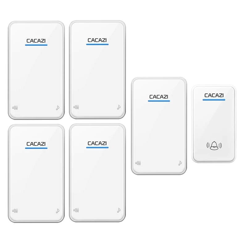 

CACAZI Wireless Doorbell Waterproof Battery Button LED Light 300M Remote Home Cordless Bell 6 Volume 48 Chime Receiver EU plug