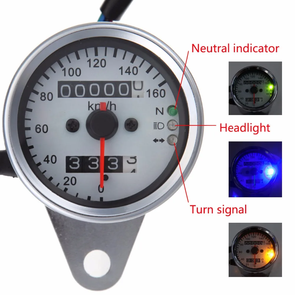 Универсальный DC 12 В мотоциклетный стальной двойной одометр, измеритель скорости, измерительный инструмент со светодиодной подсветкой, 3 индикатора, измеритель скорости