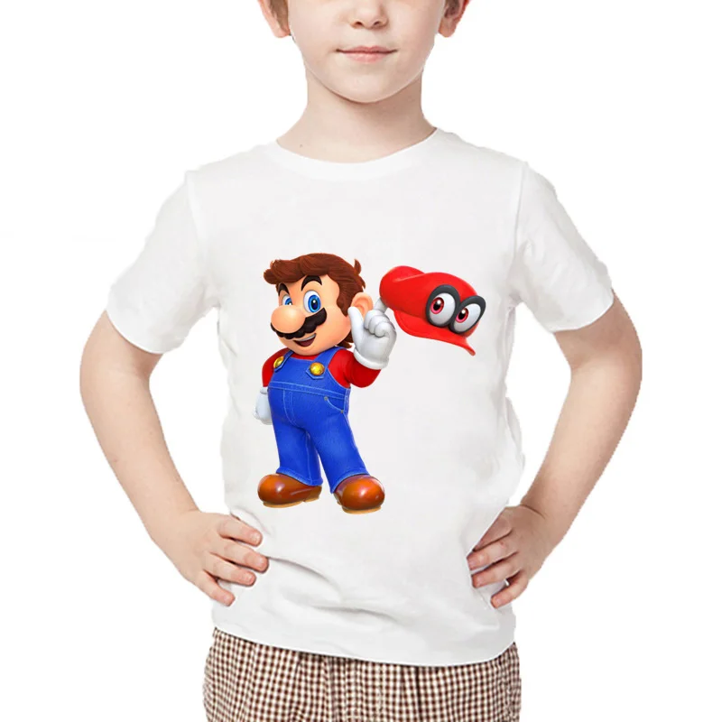 Super Mario Bros. Хлопковая футболка с героями мультфильмов; летние топы с короткими рукавами для мальчиков и девочек; детская забавная одежда - Цвет: DIY4