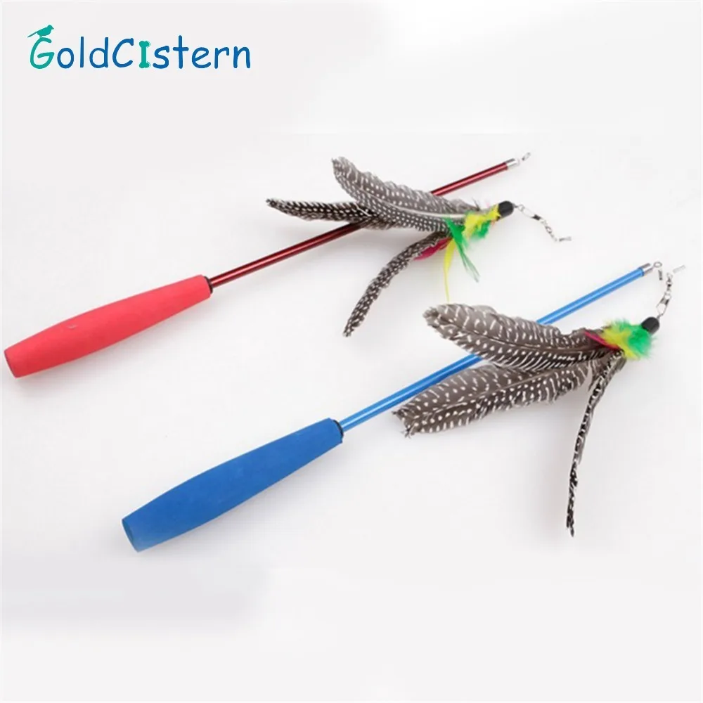 90cm Tease Cat Sticks Three Sections Stretchable Fishing Rods Cats Trainning Toys Cat Catcher Teaser Rod with Feathers