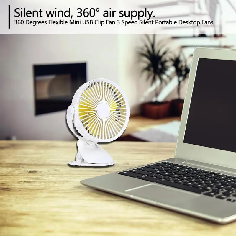 360 градусов гибкий мини-usb клип вентилятор 3 скорости тихий портативный Настольный вентилятор