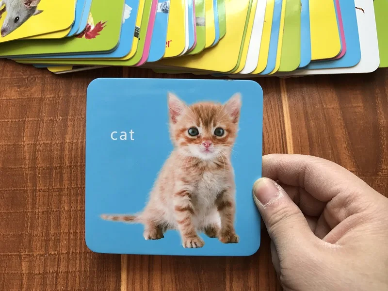 Animal do Bebê Cartões de Aprendizagem Bebê do Gato do Cão de Frango Materiais de Cartões de Memória Flash para Crianças Mundo Inglês Pato Montessori 44 Pçs - Set 10 Home & Garden