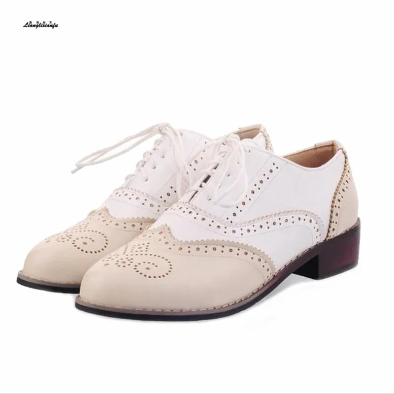 

Fashion Schoolgirl shoes Plus:33 34-43 Lacing color block decoration shoes woman Exegang Office Lady shoes princess dress shoes