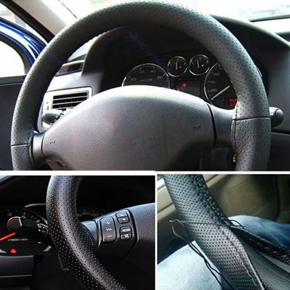 38 см DIY автомобиль грузовик кожаный чехол на руль с иглами и резьбой дышащий