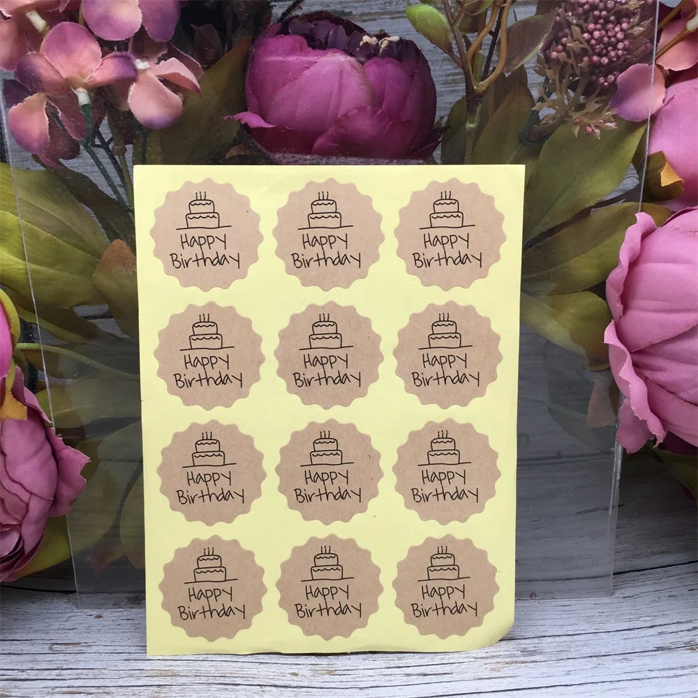 

120Pcs 2018 New Arrival Happy Birthday Circle Handmade Cake Packaging Sealing Label Kraft Sticker Baking DIY Gift Stickers