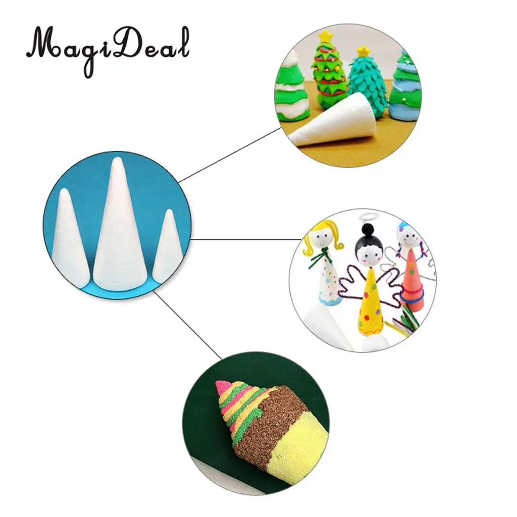 5 Pieces Cone Shaped Styrofoam Foam Ornaments for Handmade DIY Modelling Crafts High Density Smooth Surface