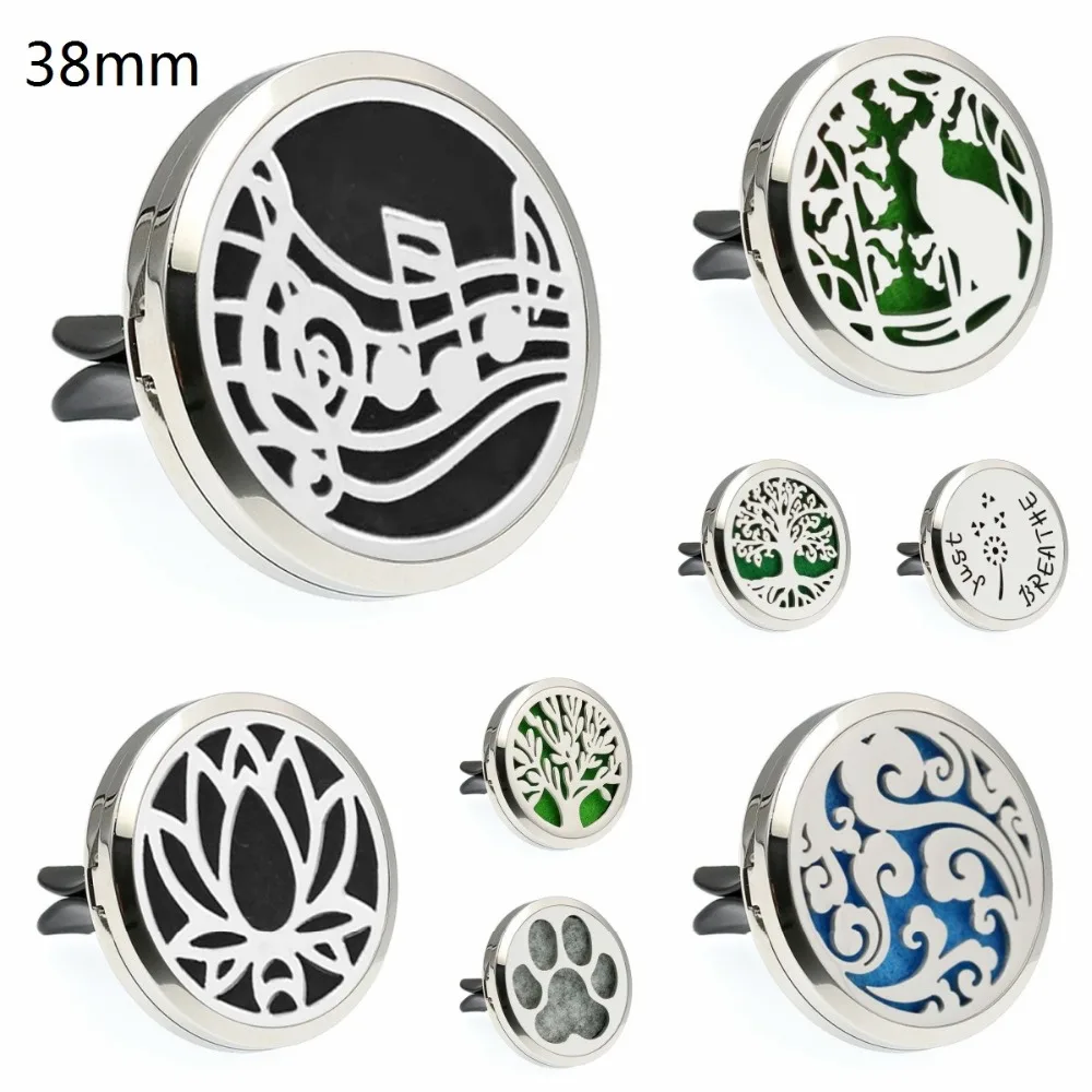 

Tree of Life Lotus Flower Cat 38mm Stainless Steel Essential Oil Aromatherapy Car Diffuser Locket Vent Clip 10pcs Pads Random