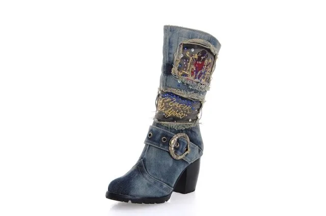 denim boots flat