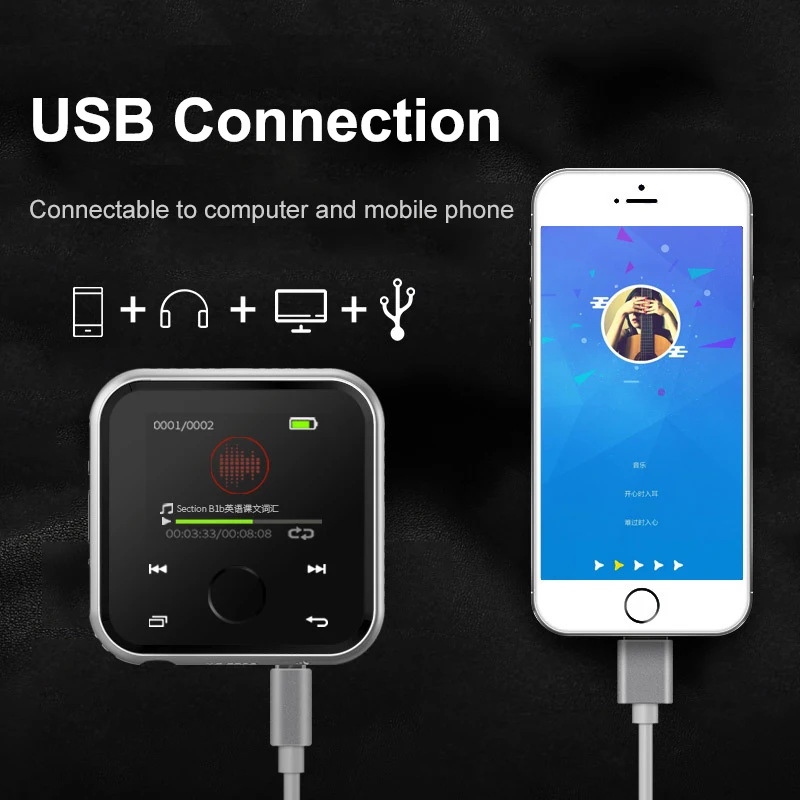 HBNKH USB Mini MP3 Player Bluetooth 4.2 Portable