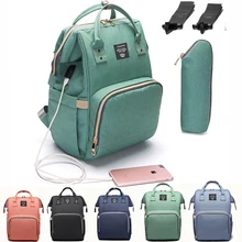 Bolsa de fraldas lequeen com usb, mochila impermeável para mães e pais usb usb