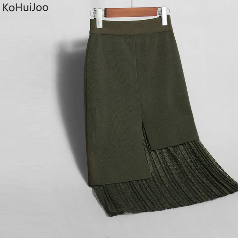 

KoHuiJoo Autumn Winter Women Knit Skirt Warm Elastic Waist Irregular Sexy Bodycon OL Long Pencil Skirt Female Clothing Fashion