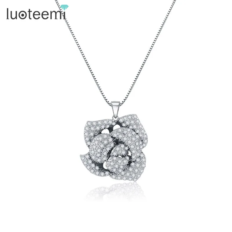 LUOTEEMI New Brand Designer font b Jewelry b font Full Tiny CZ Crystal Micro Paved Rose