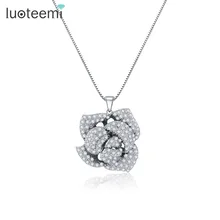 LUOTEEMI New Brand Designer Jewelry Full Tiny CZ Crystal Micro Paved Rose Multilayer Flower Women Necklaces White Gold Plating