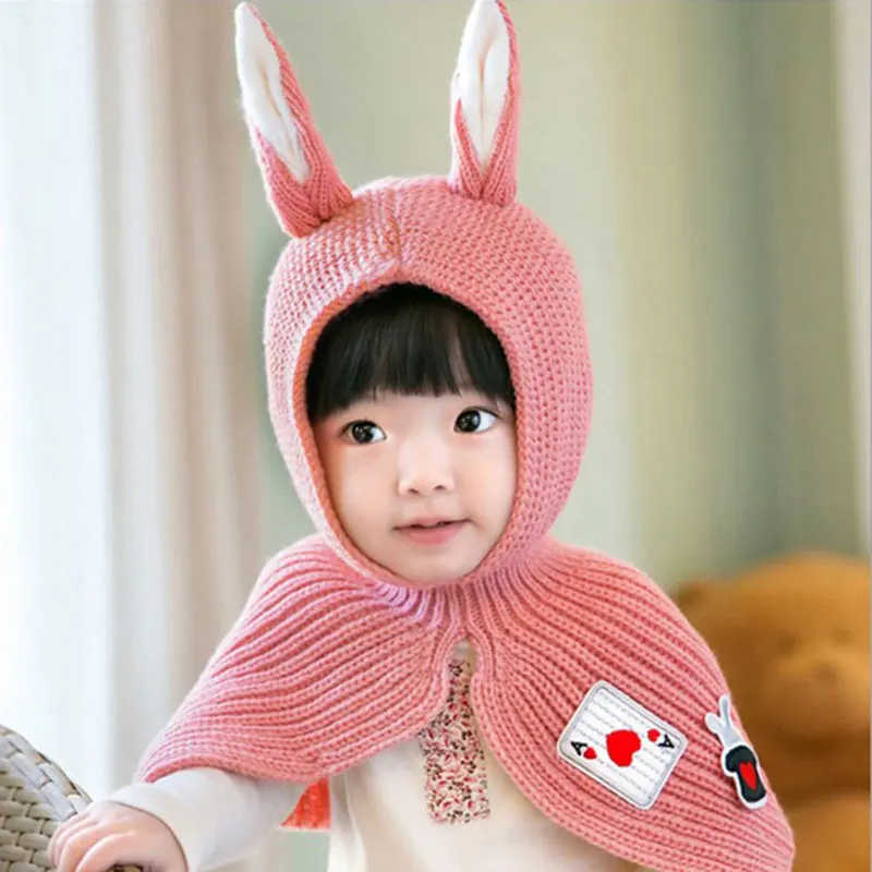 

baby knitted hats new style fashion children baby neck hats ear rabbit newborn shawl cute and warm hats for 0-7year