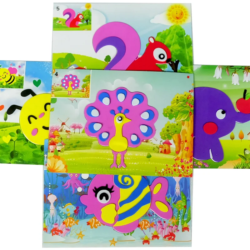 

DSUE 5 designs/lot Children DIY EVA Foam Sticker Puzzle Series Early Learning Education Toys Multi-patterns Styles Kid's Gift