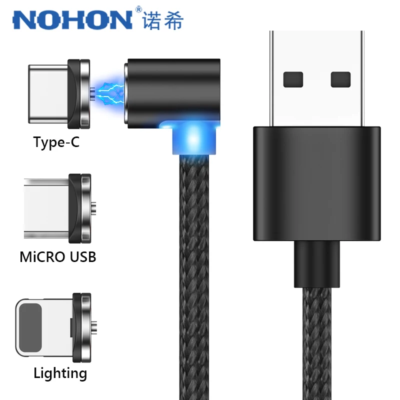 NOHON локоть Сильный магнитный 2.1A зарядный кабель освещение для iPhone X Micro usb type C для samsung S8 S9 Магнитный зарядный шнур линия