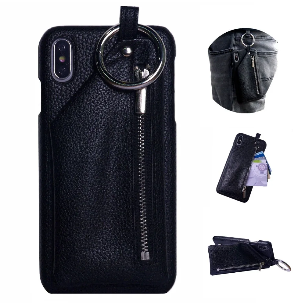 

for iPhone 11 Pro Max Wallet Case Xs Max Xr X 10 8 7 6 6s Plus Leather Cover Buckle Ring for AirPod Zipper Pocket Card Holder