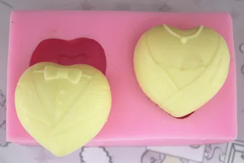 

Silicone soap mold The bride and groom dress heart shape fondant cake chocolate mold ice mould resin clay craft mold