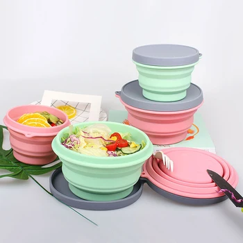 

500/1000ml Food Grade Silicone Portable Collapsible Food Bowl Space-Saving Outdoor Lunch Box Fruit Snack Bowl for Travel Camp