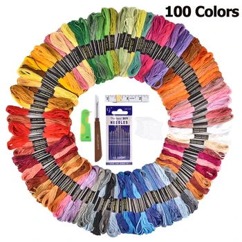 

48/50/100 Colors Thread Embroidery Needle Set Embroidered Stitching Thread Kit DIY Sewing Accessories Tape Measure Floss Bobbins