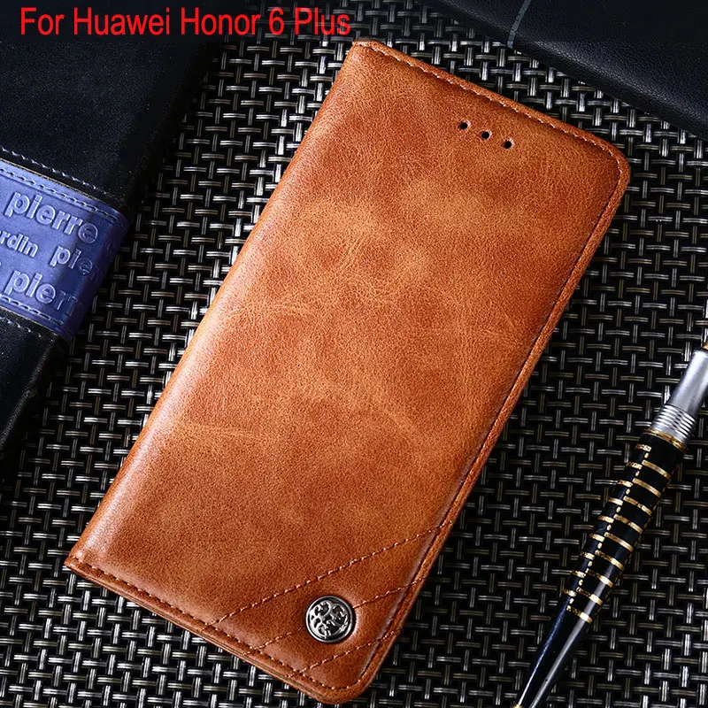 

for huawei honor 6 Plus cover case Luxury Leather Flip Stand Card Slot Vintage Case for huawei honor 6 plus funda Without magnet
