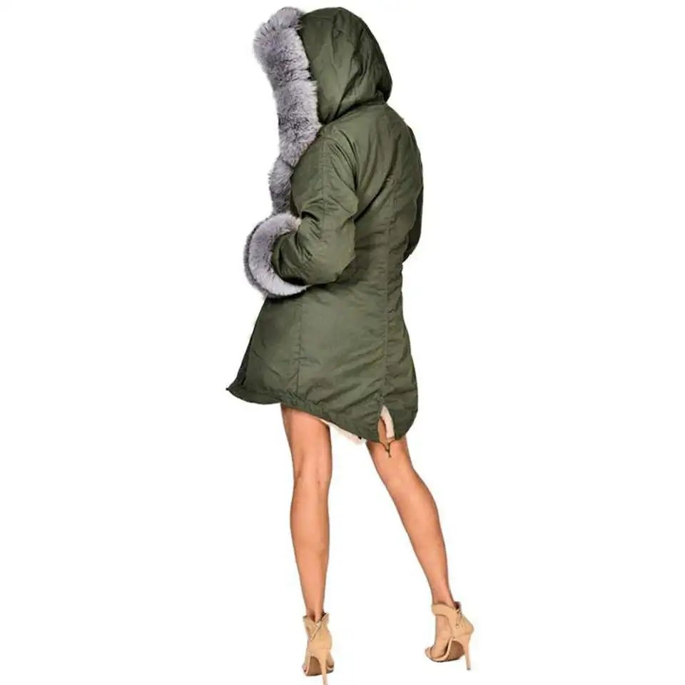 Зимняя женская куртка из искусственного меха, утепленная, теплая, средней длины, женское хлопковое пальто, тонкая, с капюшоном, меховым воротником, парки, повседневная верхняя одежда, PR629