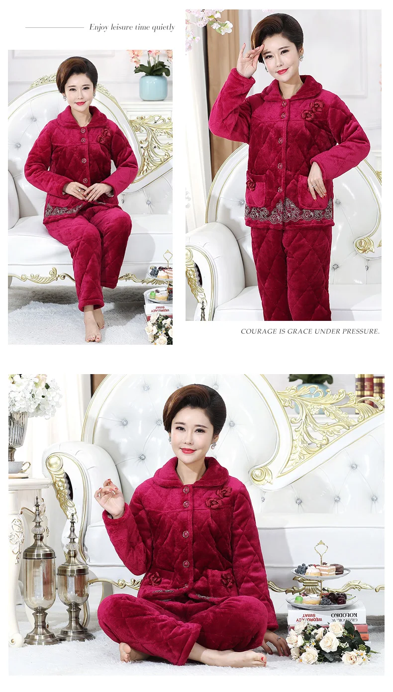 Зимнее стеганое ночное белье домашняя одежда для отдыха женский длинный рукав фланель теплая Пижама толстый пижамный комплект пижамные