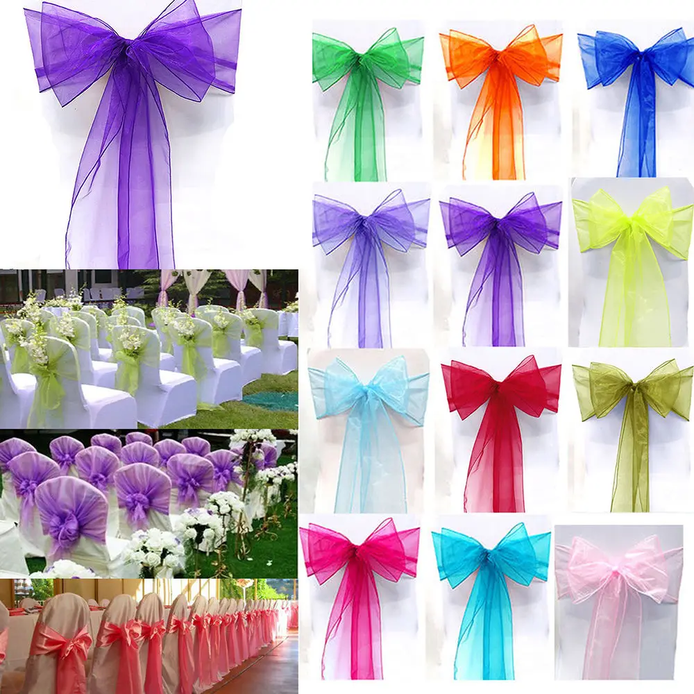 1pcs New Fashion Organza Chair Sash Bow For Cover Banquet Wedding