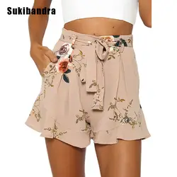 Sukibandra Boho пляжные шорты с цветочным принтом женские короткие оборки богемные кружевные шорты летние сексуальные с высокой талией Цветочные