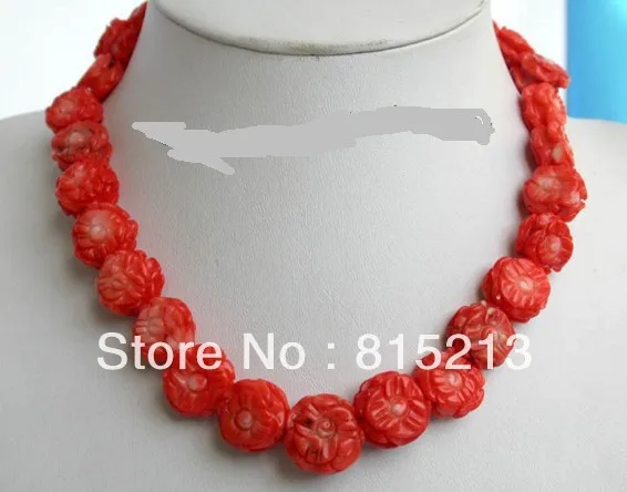 

ddh0056 Amazing big 13mm carve red coral flower beads necklace 14KGP clasp 28% Discount (A0430)