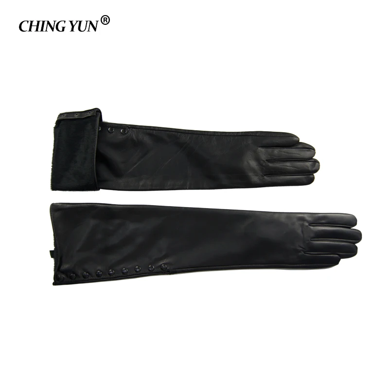 Winter Warm Long Sleeved Gloves Women's Arm Sleeves Genuine Leather Sheepskin Cashmere Lady Mittens Many Riveted Buttons Gloves Winter Warm Long Sleeved Gloves Women's Arm Sleeves Genuine Leather Sheepskin Cashmere Lady Mittens Many Riveted Buttons Gloves